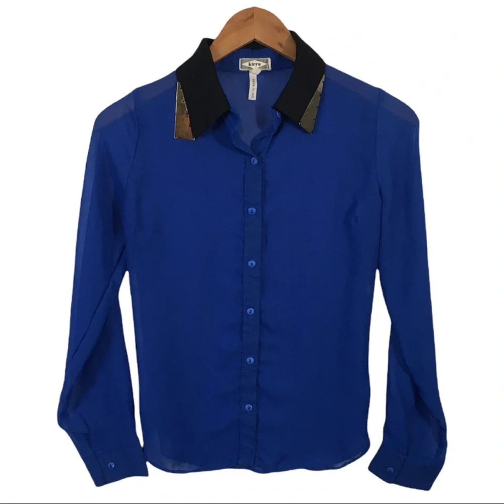 Ws807 Kirra Surfer Brand Metal Collar Sheer Top S
